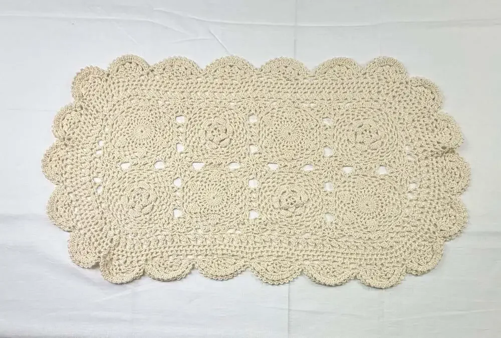 Handmade Cream Crochet Table Runner or Doily with Scalloped Edge